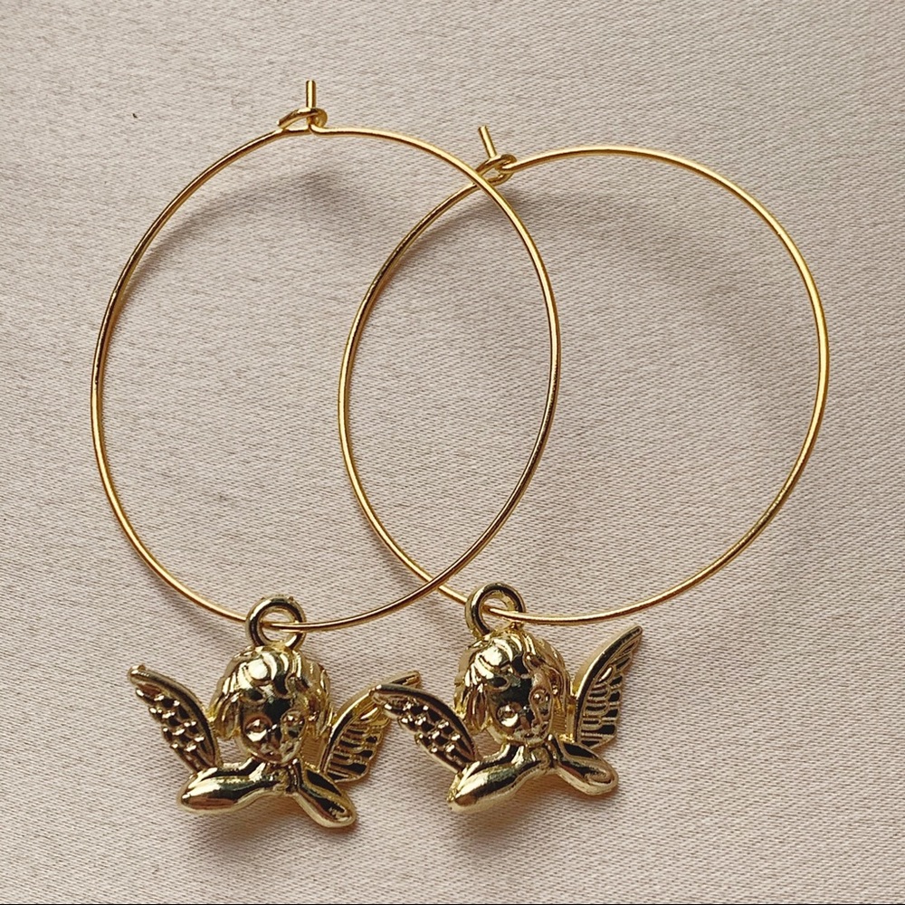Hanging Angel Hoop Earrings